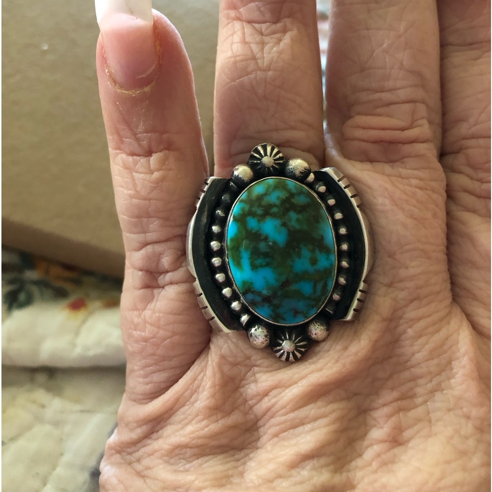 Sterling and turquoise shadow box ring size 9.